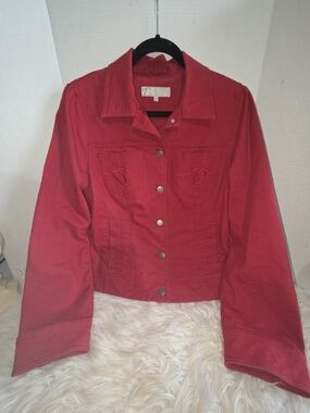 Y2K VTG Duplex Women's Red Denim Trucker Button-Front  Jacket. Size M